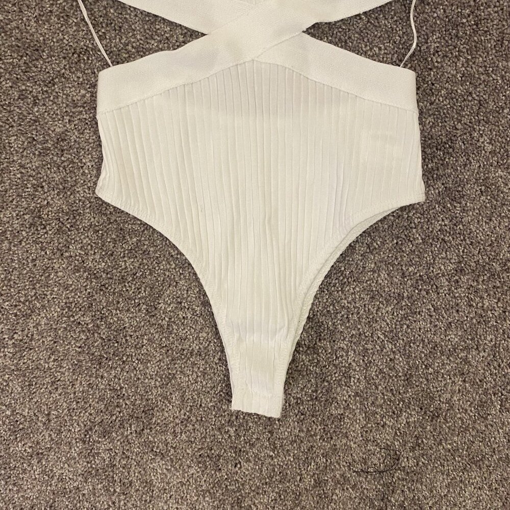 Zara Ribbed Cotton Blend Cut Out Bodysuit Women’s White Size S - Small - NWT - Picture 6 of 16